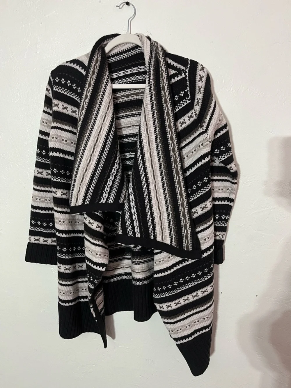 ALICE + OLIVIA 100% WOOL BROWN/GRAY/CREAM KNIT Open CARDIGAN SWEATER Motif No Sz